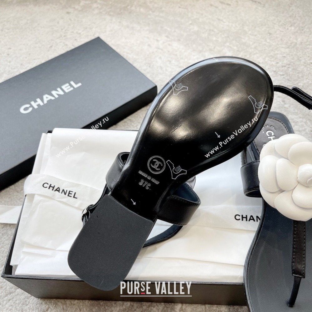 Chanel Camellia Lambskin Sandals CH92210 Black/White 2025 (KL-25092210)