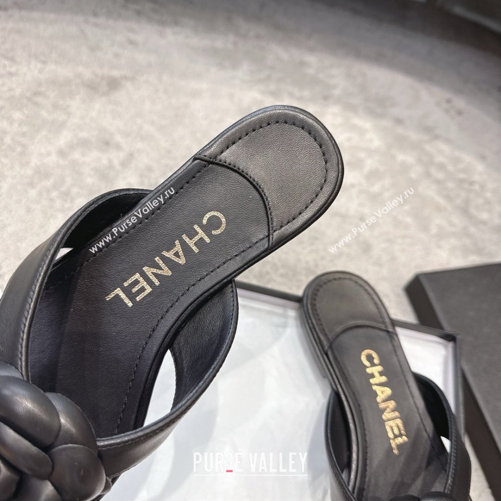 Chanel Lambskin Flat Thong Slides Sandal with Camellia Black CH92212 Black 2025 (SS-25092211)