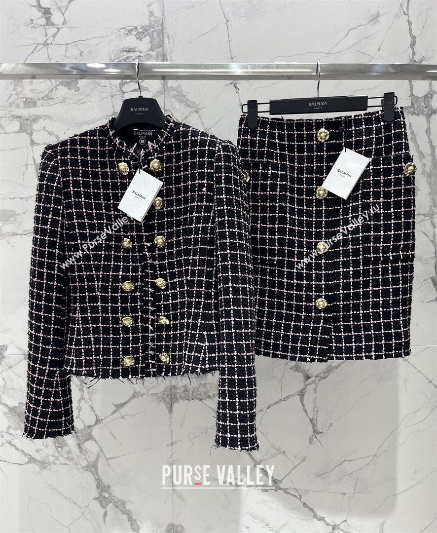 Balmain Tweed Jacket B92523 Black/Pink 2025 (Q-25092523)