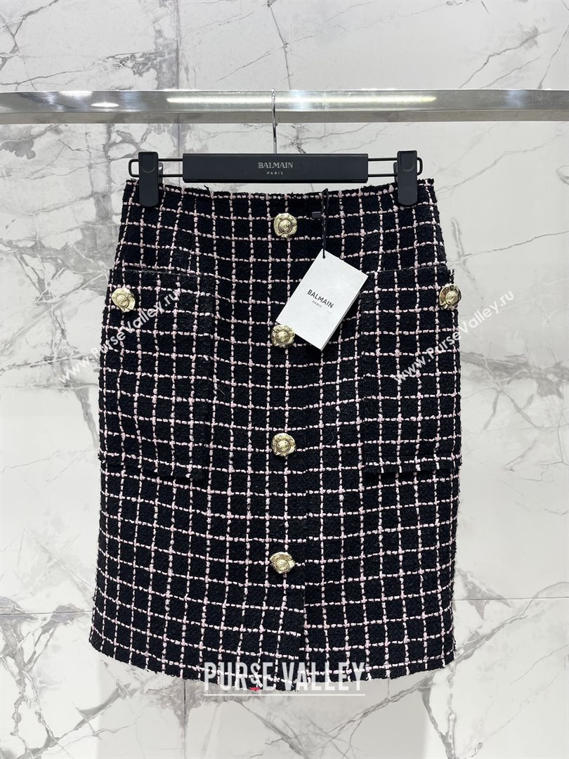 Balmain Tweed Skirt B92524 Black/Pink 2025 (Q-25092524)