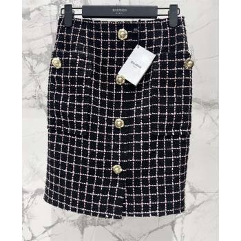 Balmain Tweed Skirt B92524 Black/Pink 2025 (Q-25092524)