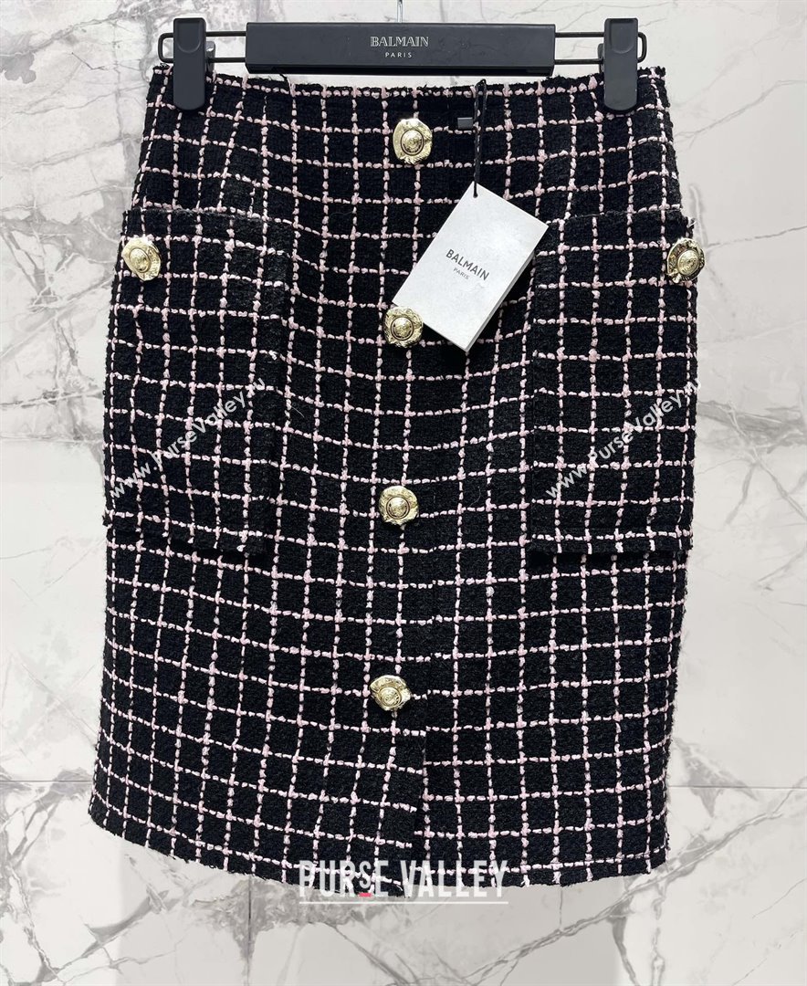 Balmain Tweed Skirt B92524 Black/Pink 2025 (Q-25092524)