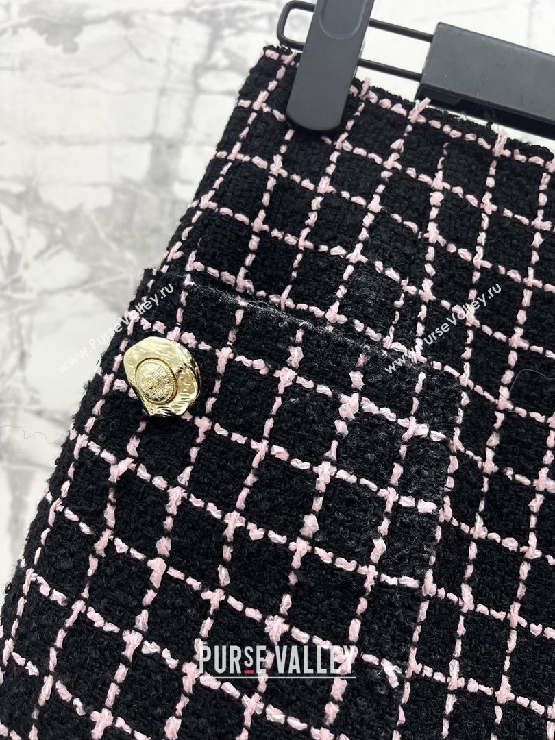 Balmain Tweed Skirt B92524 Black/Pink 2025 (Q-25092524)