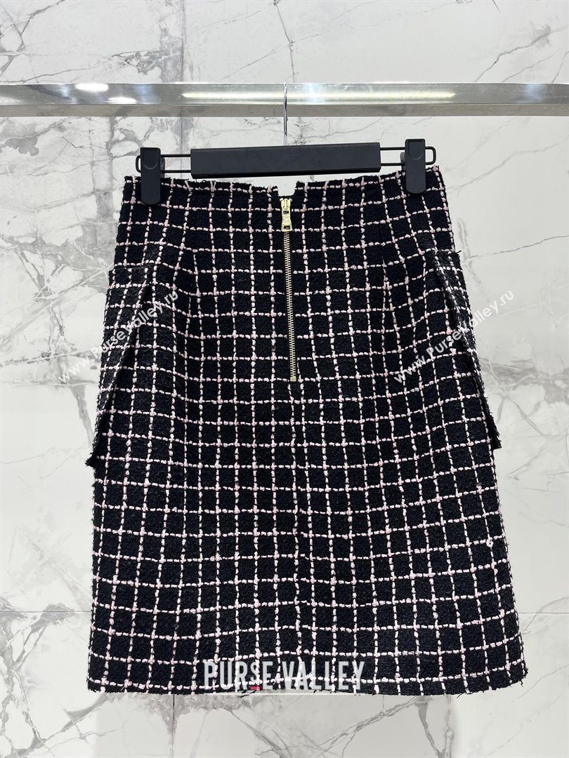 Balmain Tweed Skirt B92524 Black/Pink 2025 (Q-25092524)