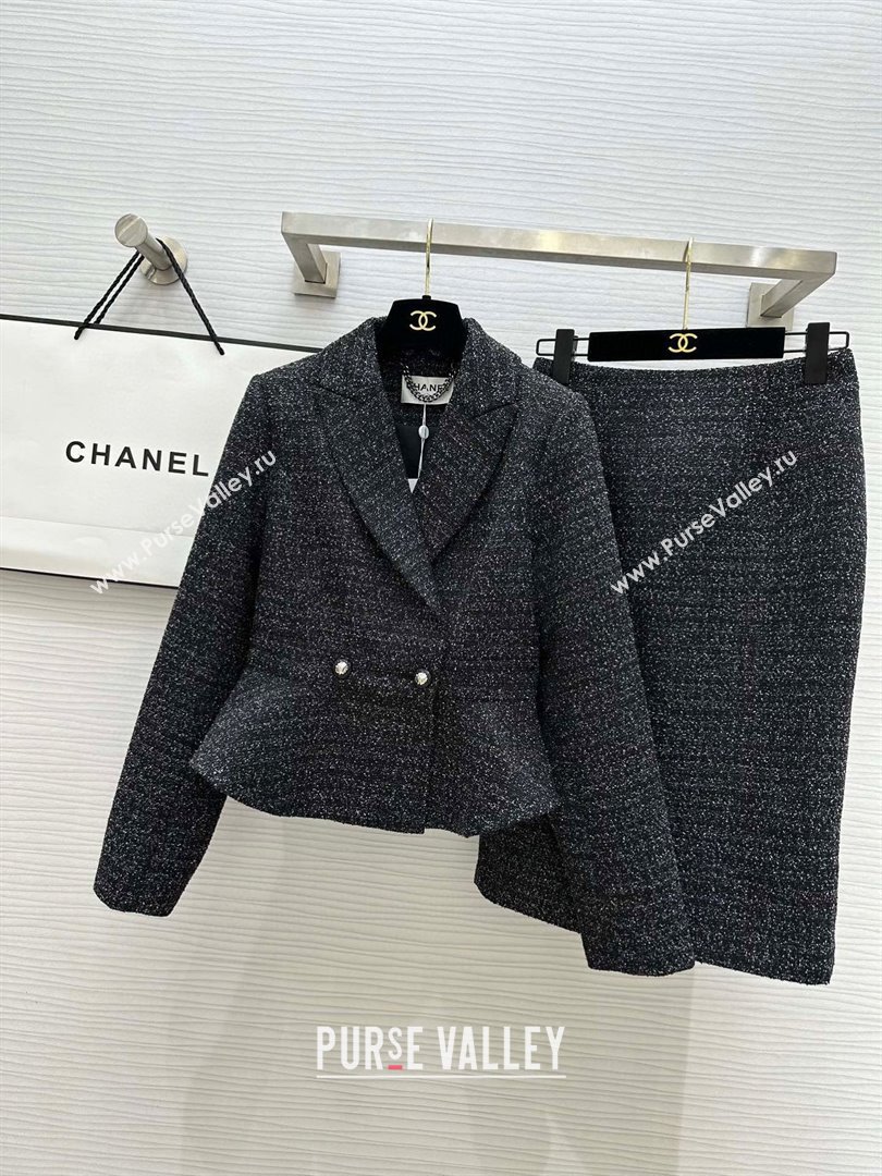 Chanel Tweed Jacket Skirt CH92507 Black 2025 (Q-25092507)