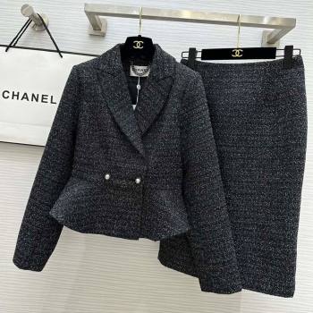 Chanel Tweed Jacket Skirt CH92507 Black 2025 (Q-25092507)
