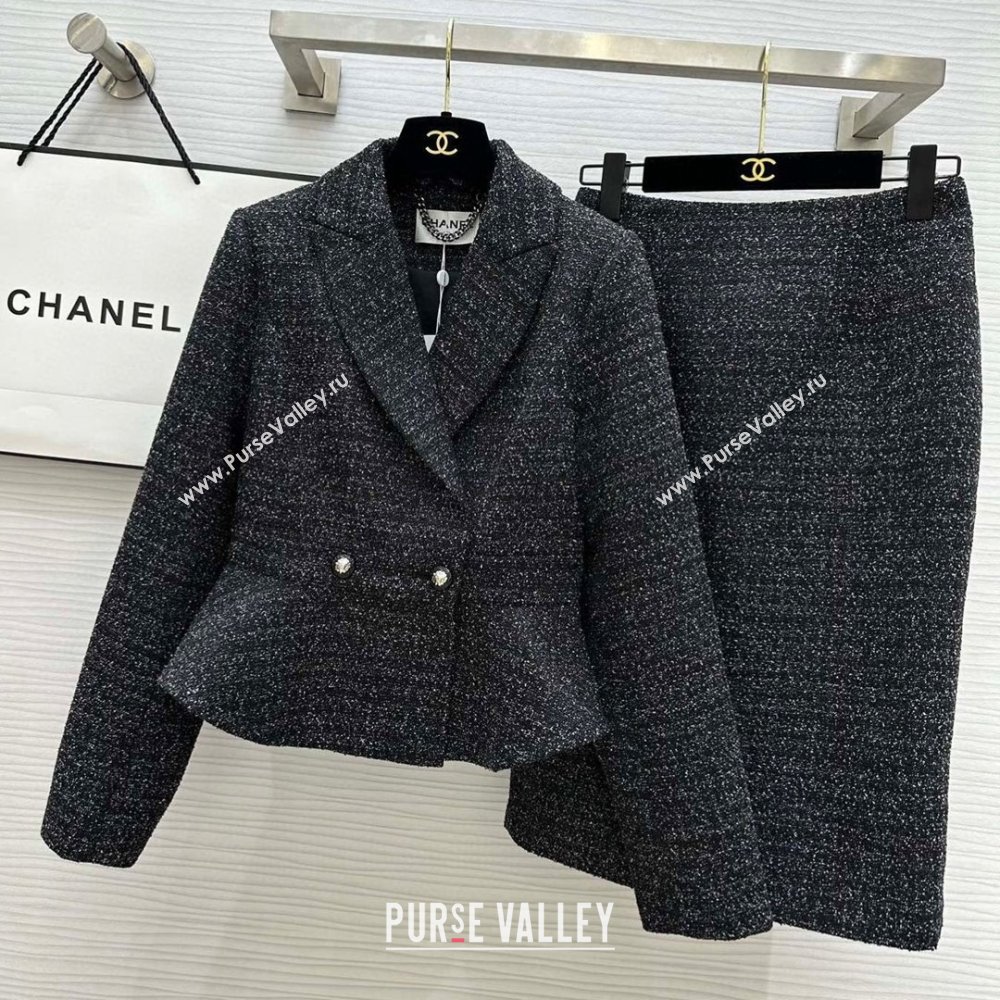 Chanel Tweed Jacket Skirt CH92507 Black 2025 (Q-25092507)