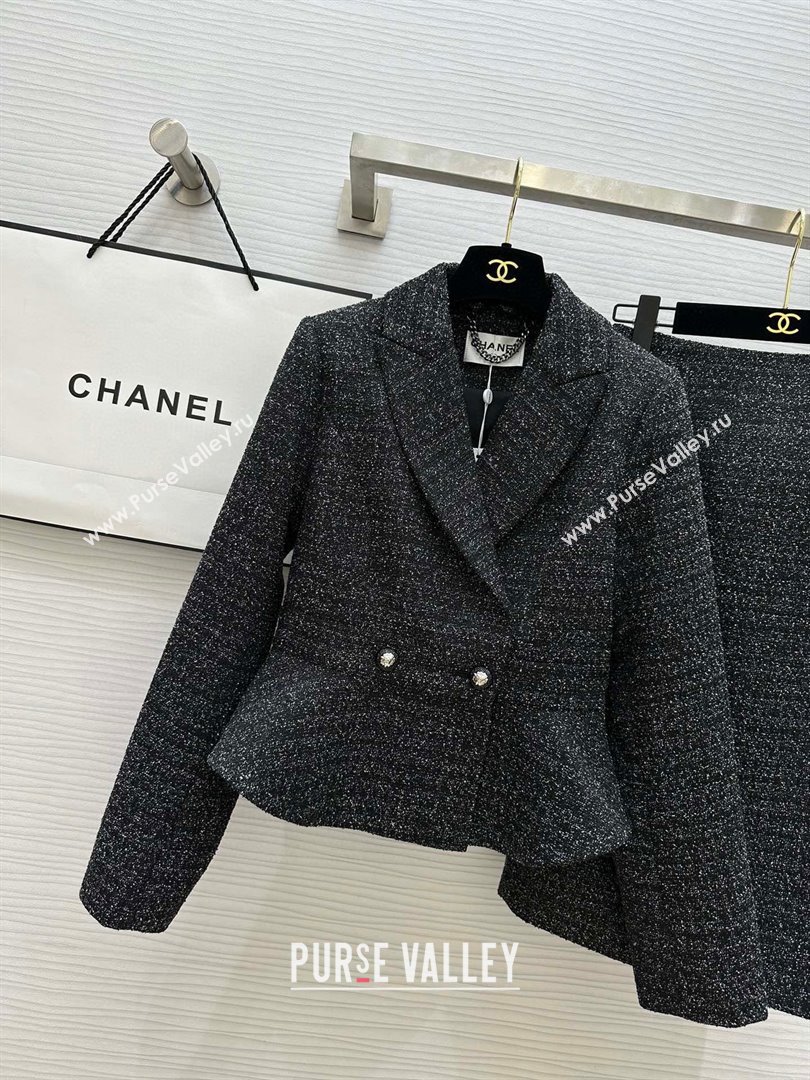 Chanel Tweed Jacket Skirt CH92507 Black 2025 (Q-25092507)