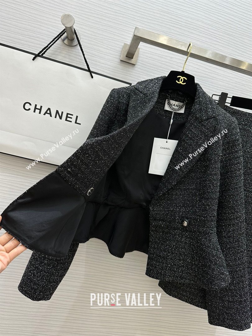Chanel Tweed Jacket Skirt CH92507 Black 2025 (Q-25092507)