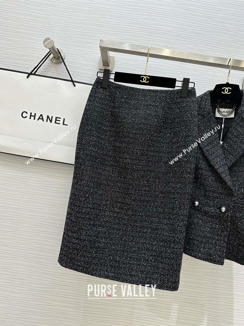 Chanel Tweed Jacket Skirt CH92507 Black 2025 (Q-25092507)