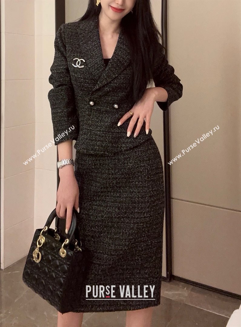 Chanel Tweed Jacket Skirt CH92507 Black 2025 (Q-25092507)