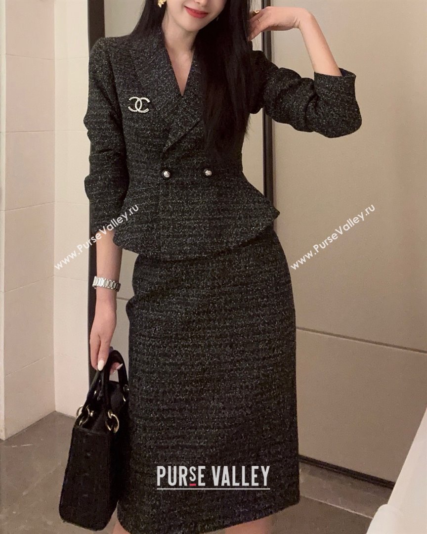 Chanel Tweed Jacket Skirt CH92507 Black 2025 (Q-25092507)