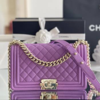 Chanel Original Big Grained Calfskin Medium Boy Flap Bag Purple/Light Gold 2025 Top Quality (MHE-25092008)