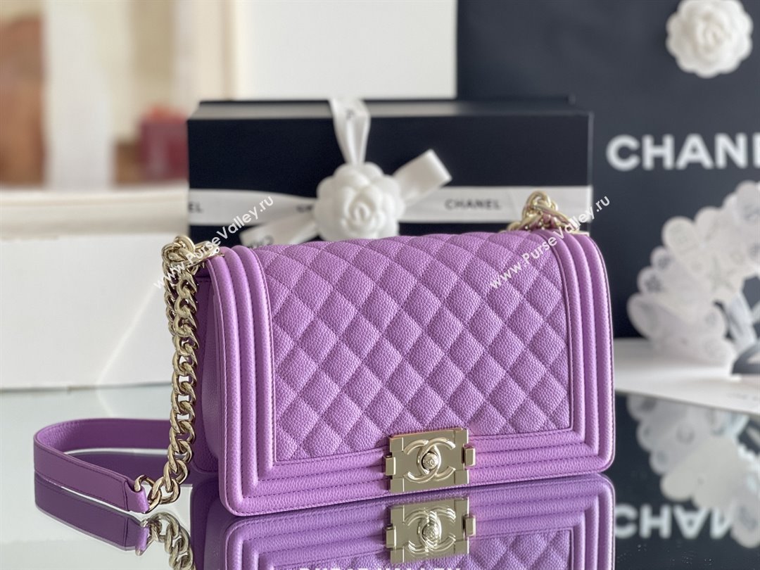 Chanel Original Big Grained Calfskin Medium Boy Flap Bag Purple/Light Gold 2025 Top Quality (MHE-25092008)