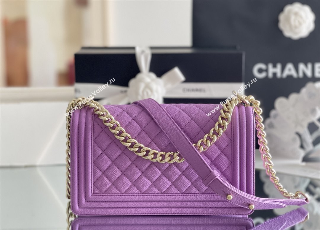 Chanel Original Big Grained Calfskin Medium Boy Flap Bag Purple/Light Gold 2025 Top Quality (MHE-25092008)