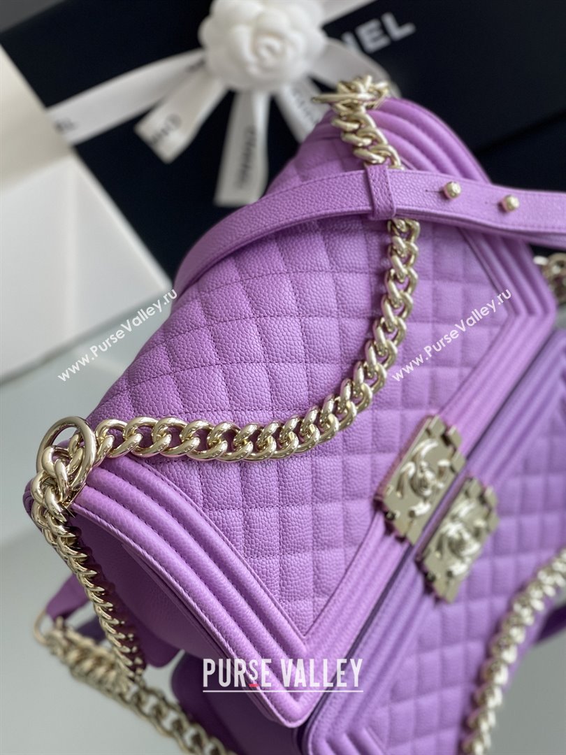 Chanel Original Big Grained Calfskin Medium Boy Flap Bag Purple/Light Gold 2025 Top Quality (MHE-25092008)