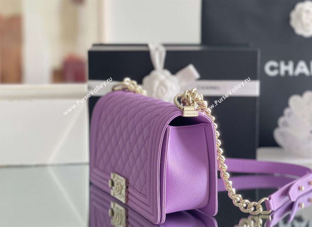 Chanel Original Big Grained Calfskin Medium Boy Flap Bag Purple/Light Gold 2025 Top Quality (MHE-25092008)