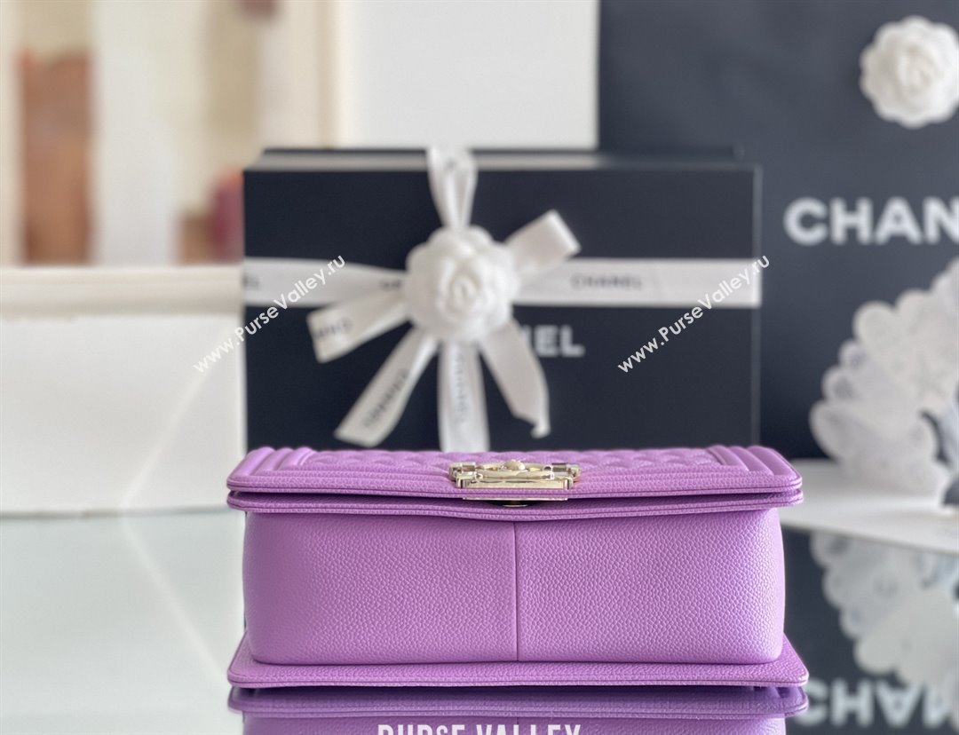 Chanel Original Big Grained Calfskin Medium Boy Flap Bag Purple/Light Gold 2025 Top Quality (MHE-25092008)
