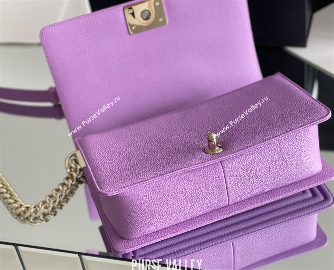 Chanel Original Big Grained Calfskin Medium Boy Flap Bag Purple/Light Gold 2025 Top Quality (MHE-25092008)