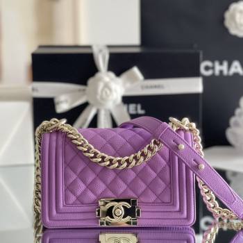 Chanel Original Big Grained Calfskin Small Boy Flap Bag Purple/Light Gold 2025 Top Quality (MHE-25092009)