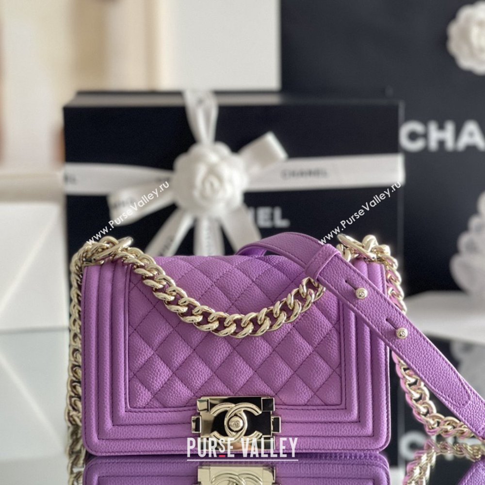 Chanel Original Big Grained Calfskin Small Boy Flap Bag Purple/Light Gold 2025 Top Quality (MHE-25092009)