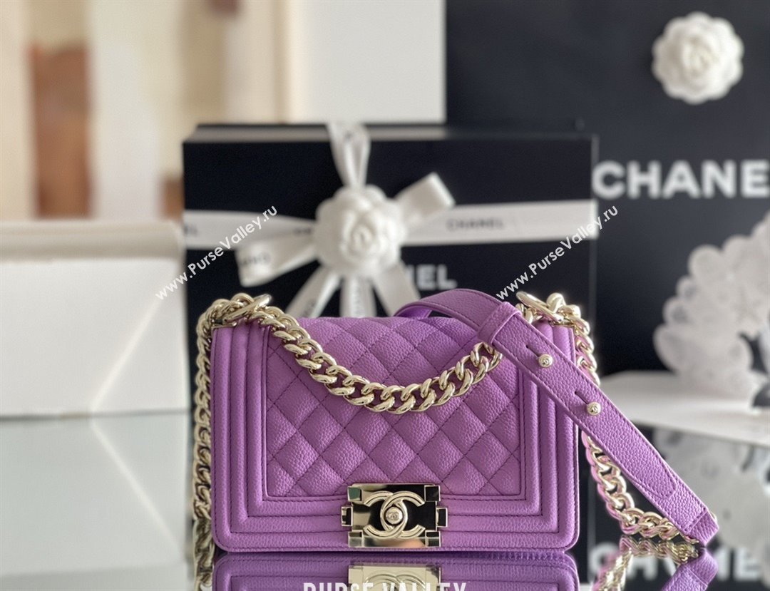 Chanel Original Big Grained Calfskin Small Boy Flap Bag Purple/Light Gold 2025 Top Quality (MHE-25092009)