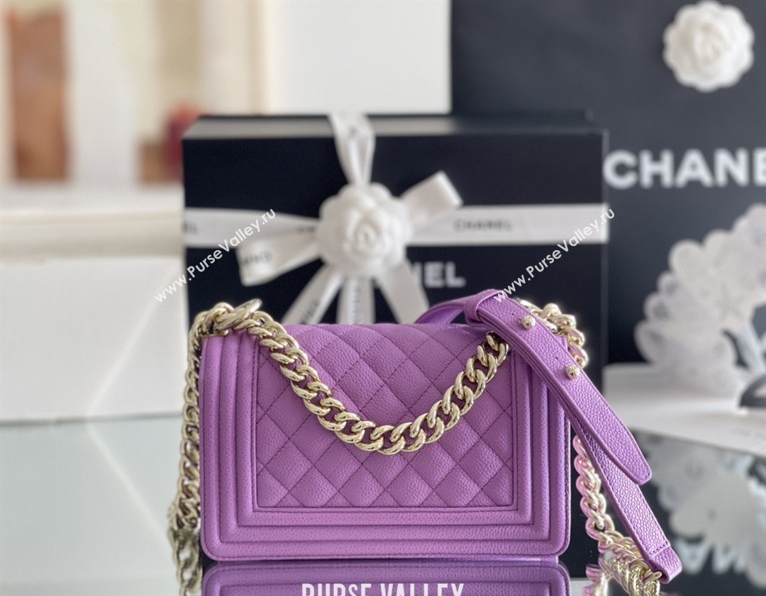 Chanel Original Big Grained Calfskin Small Boy Flap Bag Purple/Light Gold 2025 Top Quality (MHE-25092009)