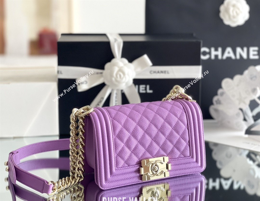 Chanel Original Big Grained Calfskin Small Boy Flap Bag Purple/Light Gold 2025 Top Quality (MHE-25092009)