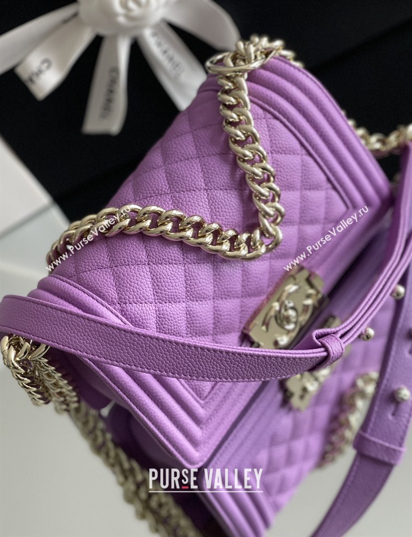 Chanel Original Big Grained Calfskin Small Boy Flap Bag Purple/Light Gold 2025 Top Quality (MHE-25092009)