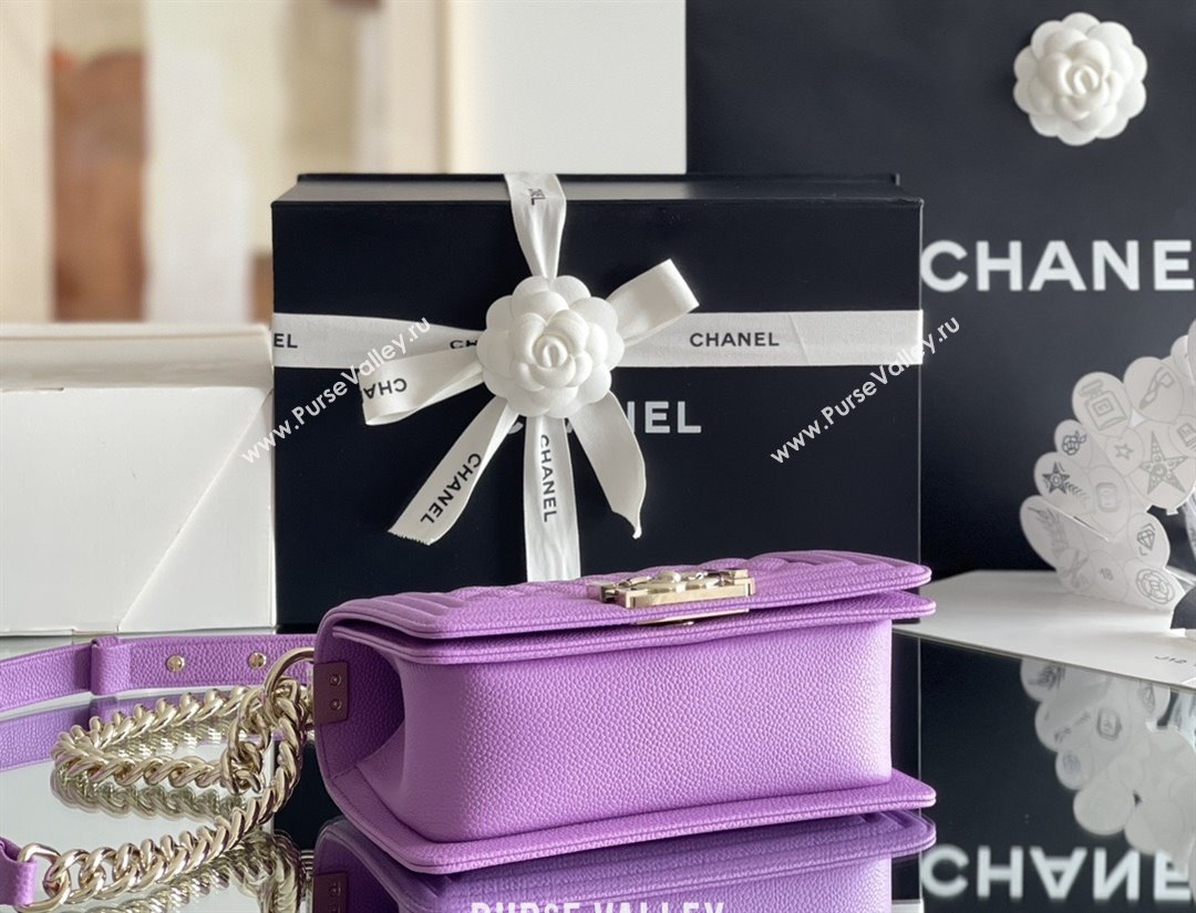 Chanel Original Big Grained Calfskin Small Boy Flap Bag Purple/Light Gold 2025 Top Quality (MHE-25092009)