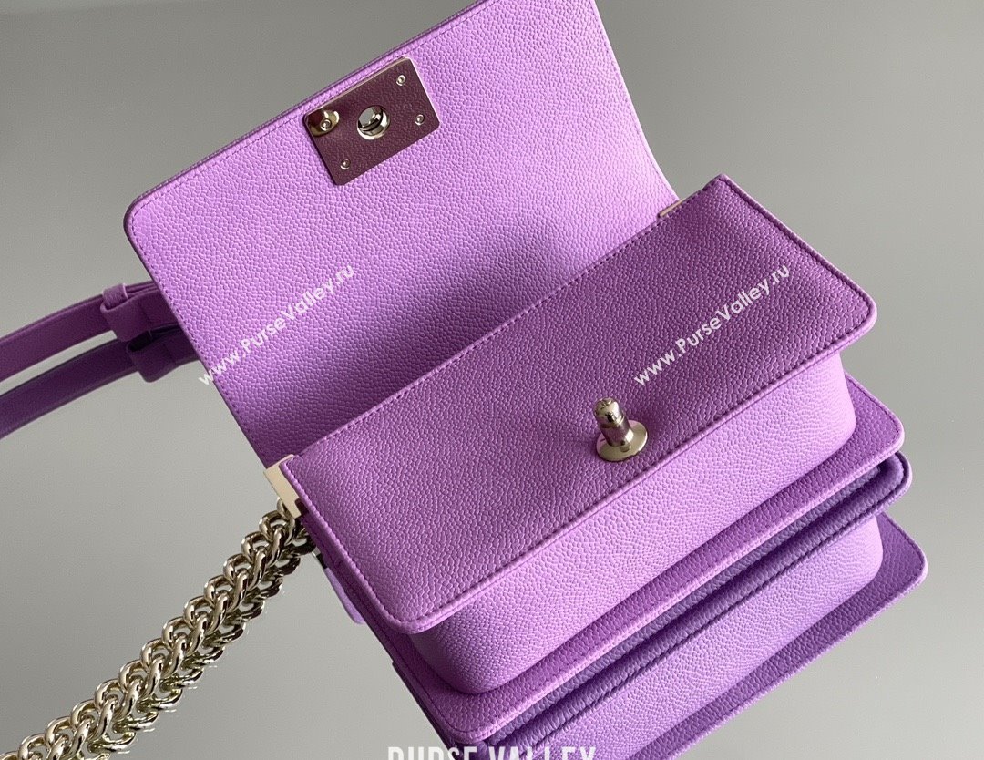 Chanel Original Big Grained Calfskin Small Boy Flap Bag Purple/Light Gold 2025 Top Quality (MHE-25092009)