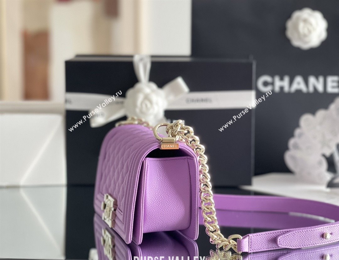 Chanel Original Big Grained Calfskin Small Boy Flap Bag Purple/Light Gold 2025 Top Quality (MHE-25092009)