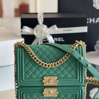 Chanel Original Small Grained Calfskin Medium Boy Flap Bag Green/Matte Gold 2025 Top Quality (MHE-25092005)