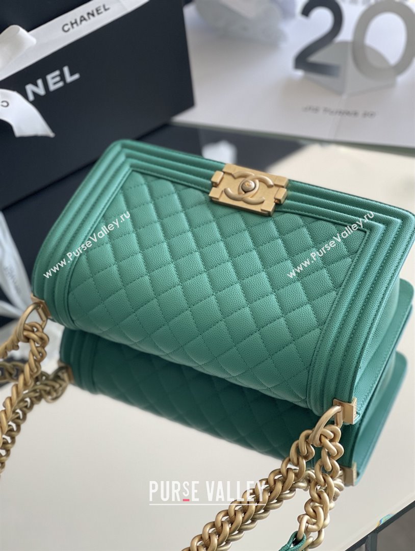 Chanel Original Small Grained Calfskin Medium Boy Flap Bag Green/Matte Gold 2025 Top Quality (MHE-25092005)