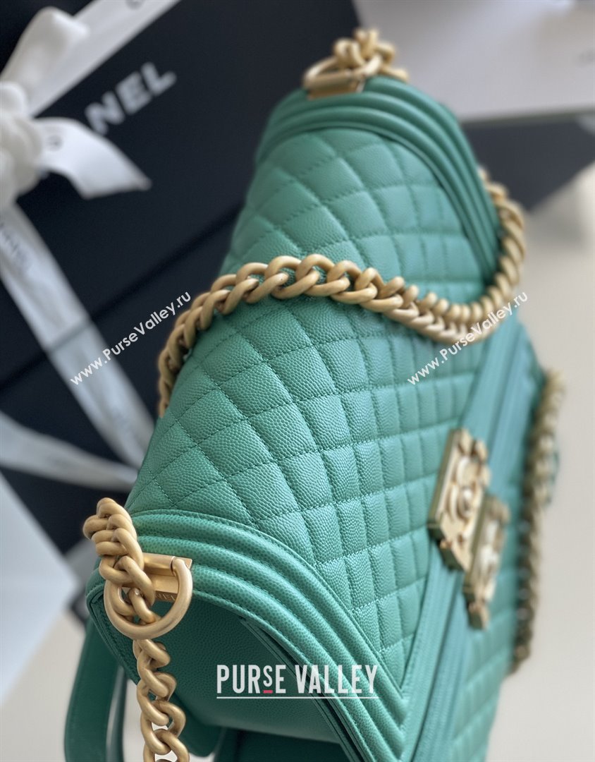 Chanel Original Small Grained Calfskin Medium Boy Flap Bag Green/Matte Gold 2025 Top Quality (MHE-25092005)