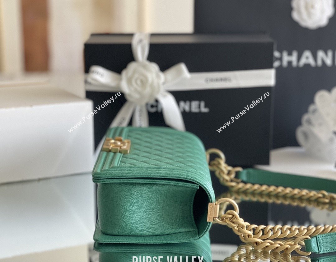 Chanel Original Small Grained Calfskin Medium Boy Flap Bag Green/Matte Gold 2025 Top Quality (MHE-25092005)