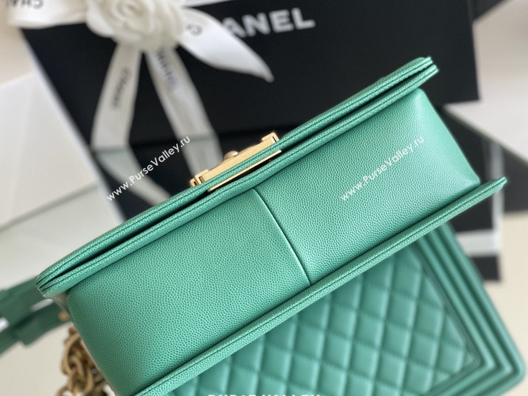 Chanel Original Small Grained Calfskin Medium Boy Flap Bag Green/Matte Gold 2025 Top Quality (MHE-25092005)