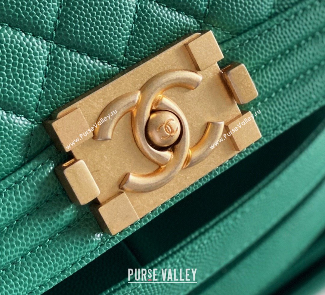Chanel Original Small Grained Calfskin Medium Boy Flap Bag Green/Matte Gold 2025 Top Quality (MHE-25092005)