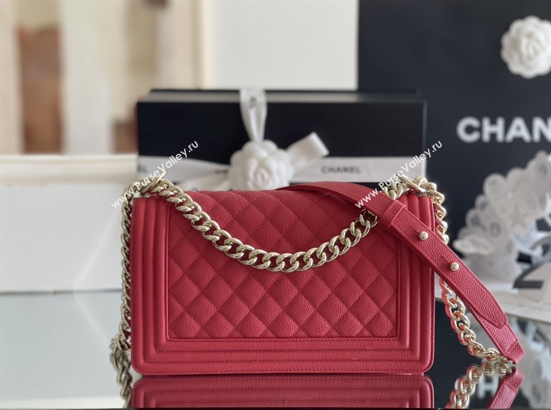 Chanel Original Big Grained Calfskin Medium Boy Flap Bag Red/Light Gold 2025 Top Quality (MHE-25092007)
