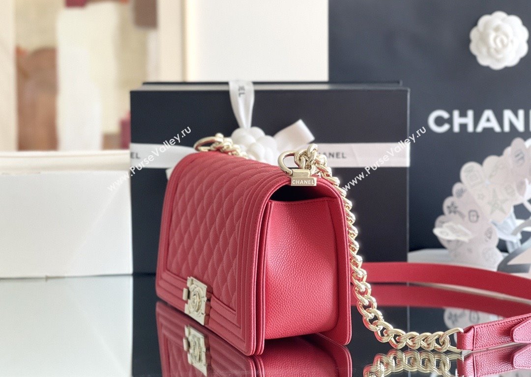 Chanel Original Big Grained Calfskin Medium Boy Flap Bag Red/Light Gold 2025 Top Quality (MHE-25092007)