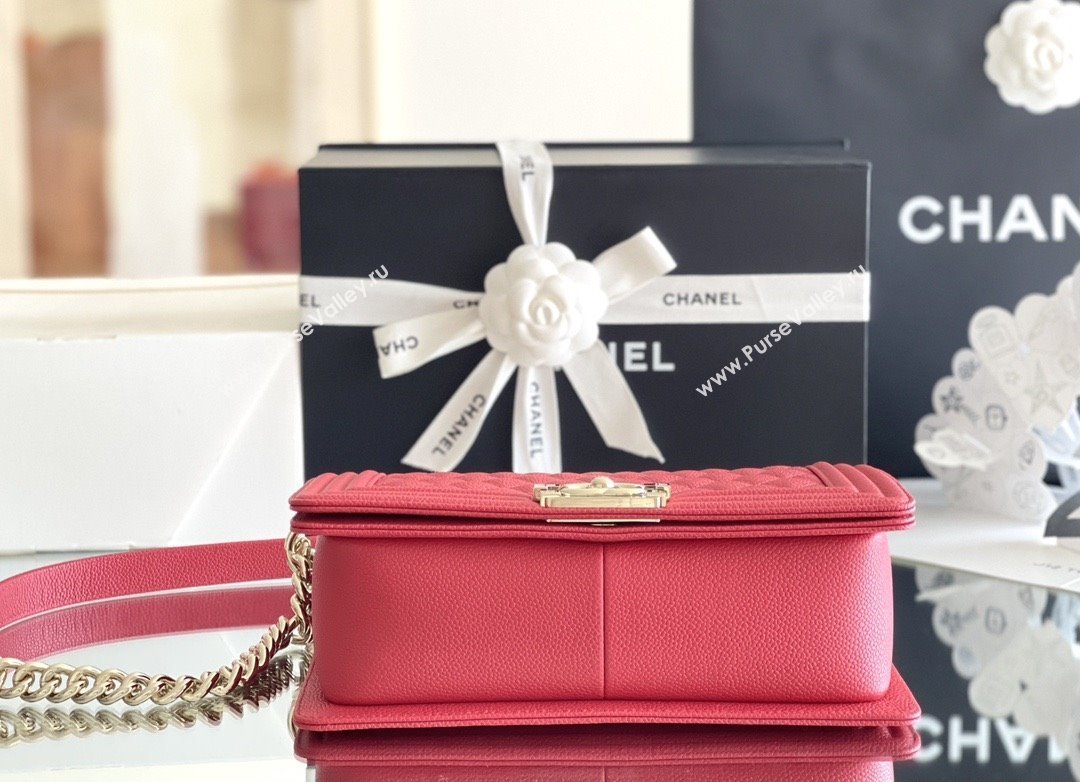 Chanel Original Big Grained Calfskin Medium Boy Flap Bag Red/Light Gold 2025 Top Quality (MHE-25092007)