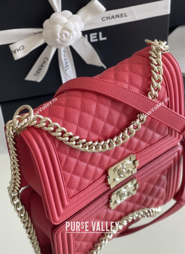 Chanel Original Big Grained Calfskin Medium Boy Flap Bag Red/Light Gold 2025 Top Quality (MHE-25092007)