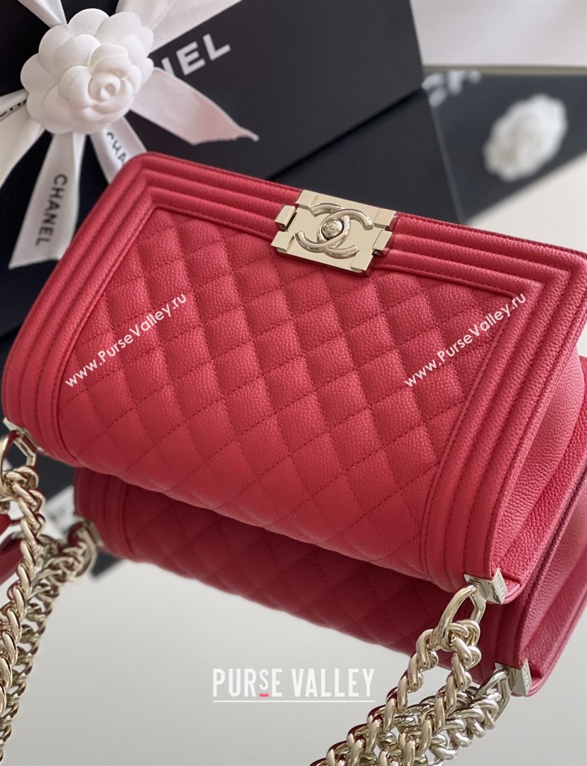 Chanel Original Big Grained Calfskin Medium Boy Flap Bag Red/Light Gold 2025 Top Quality (MHE-25092007)