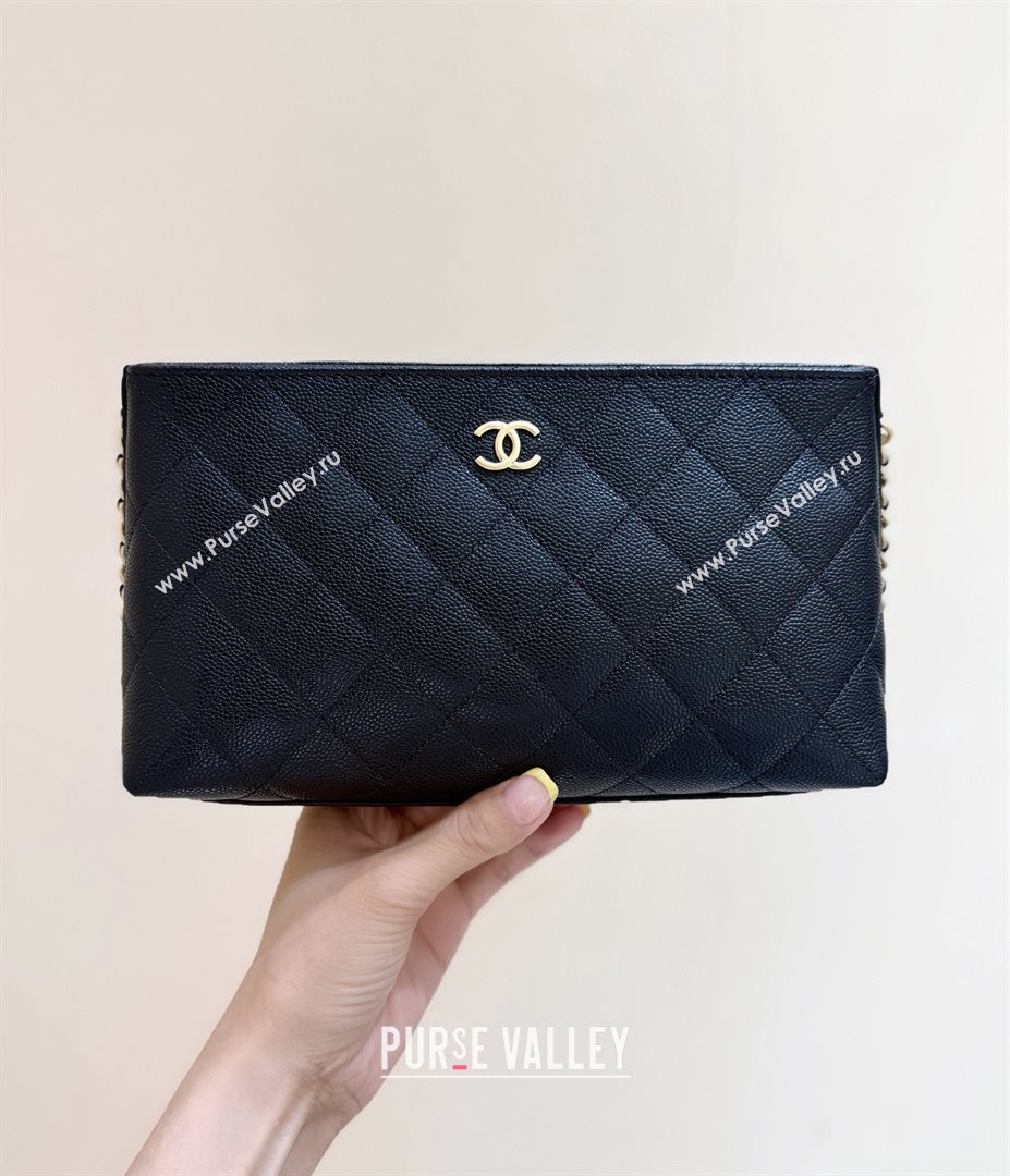Chanel Pouch in Grained Shiny Calfskin AP4700 Black 2025 Top Quality (SHUNY-25092304)