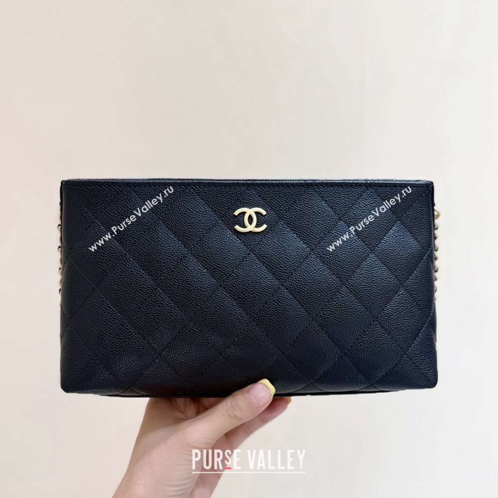 Chanel Pouch in Grained Shiny Calfskin AP4700 Black 2025 Top Quality (SHUNY-25092304)