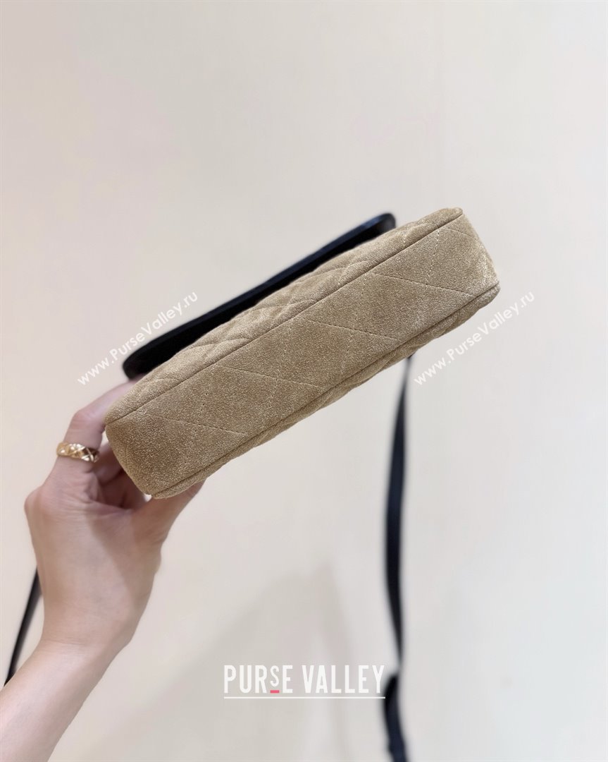 Chanel Suede Lambskin Phone Holder with Strap AP4677 Beige/Black 2025 Top Quality (SHUNY-25092301)