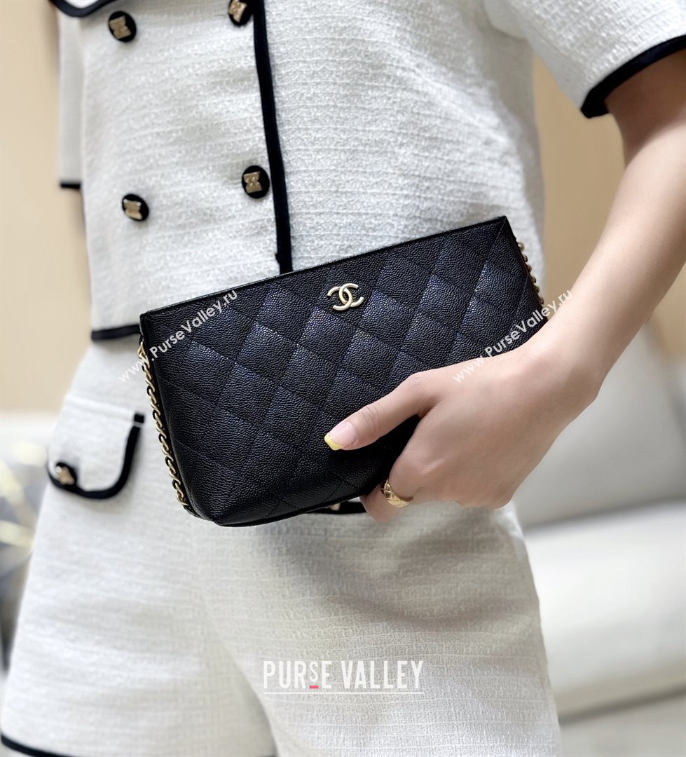 Chanel Pouch in Grained Shiny Calfskin AP4700 Black 2025 Top Quality (SHUNY-25092304)