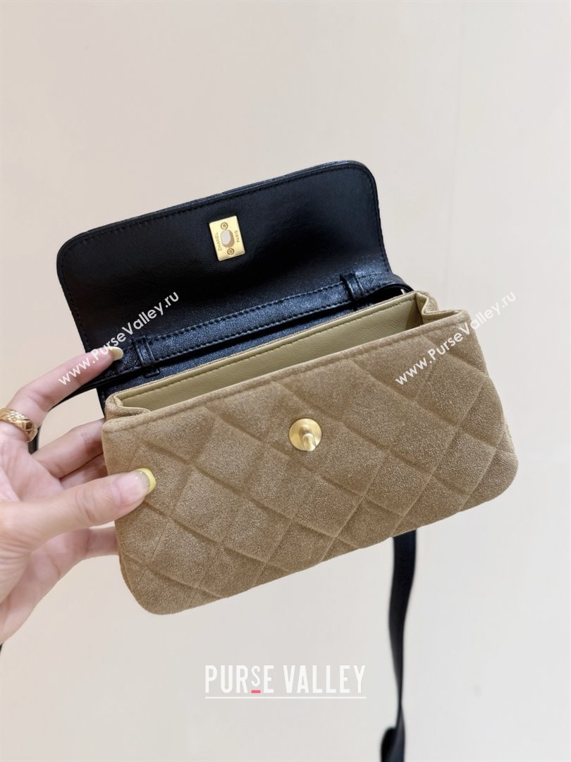 Chanel Suede Lambskin Phone Holder with Strap AP4677 Beige/Black 2025 Top Quality (SHUNY-25092301)