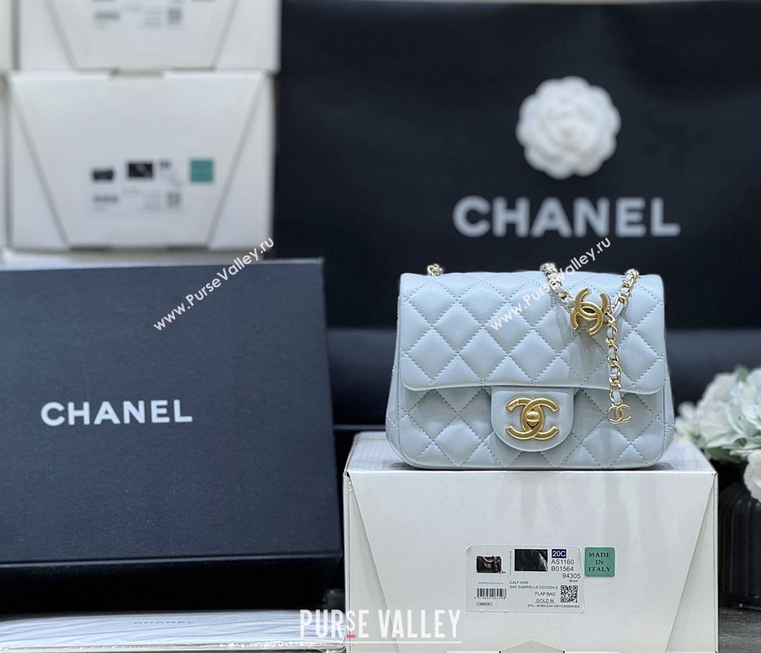 Chanel Shiny Lambskin Mini Square Flap Bag with CC Chain Light Blue 2025 AS5758 Top Quality (SHUNY-25092307)