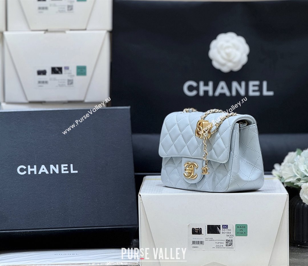 Chanel Shiny Lambskin Mini Square Flap Bag with CC Chain Light Blue 2025 AS5758 Top Quality (SHUNY-25092307)